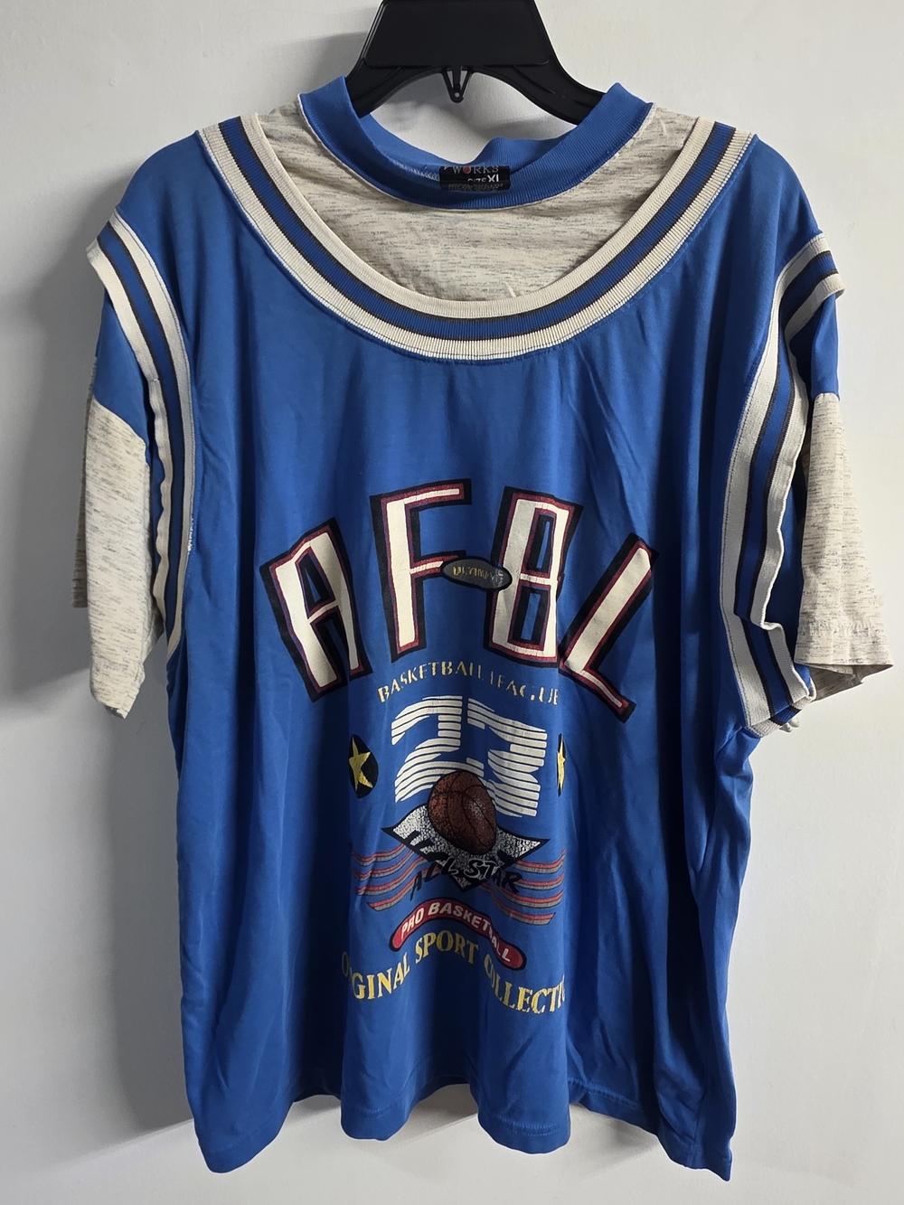 Vintage 90s Athletic Works AFB Basketball Graphic Shirt Mens XL Blue Y2K Retro